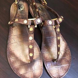 Tory Burch croc embossed medallion sandals